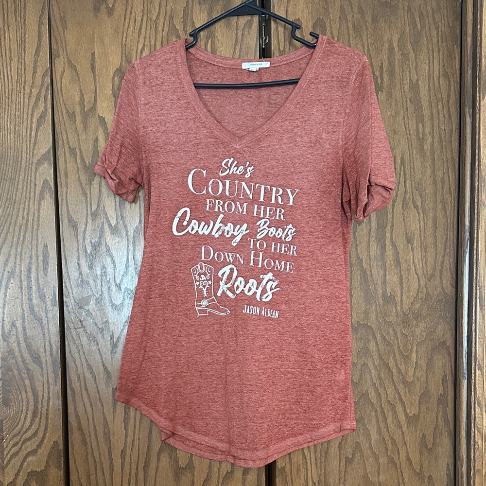 Maurices Red V-Neck Country Tee